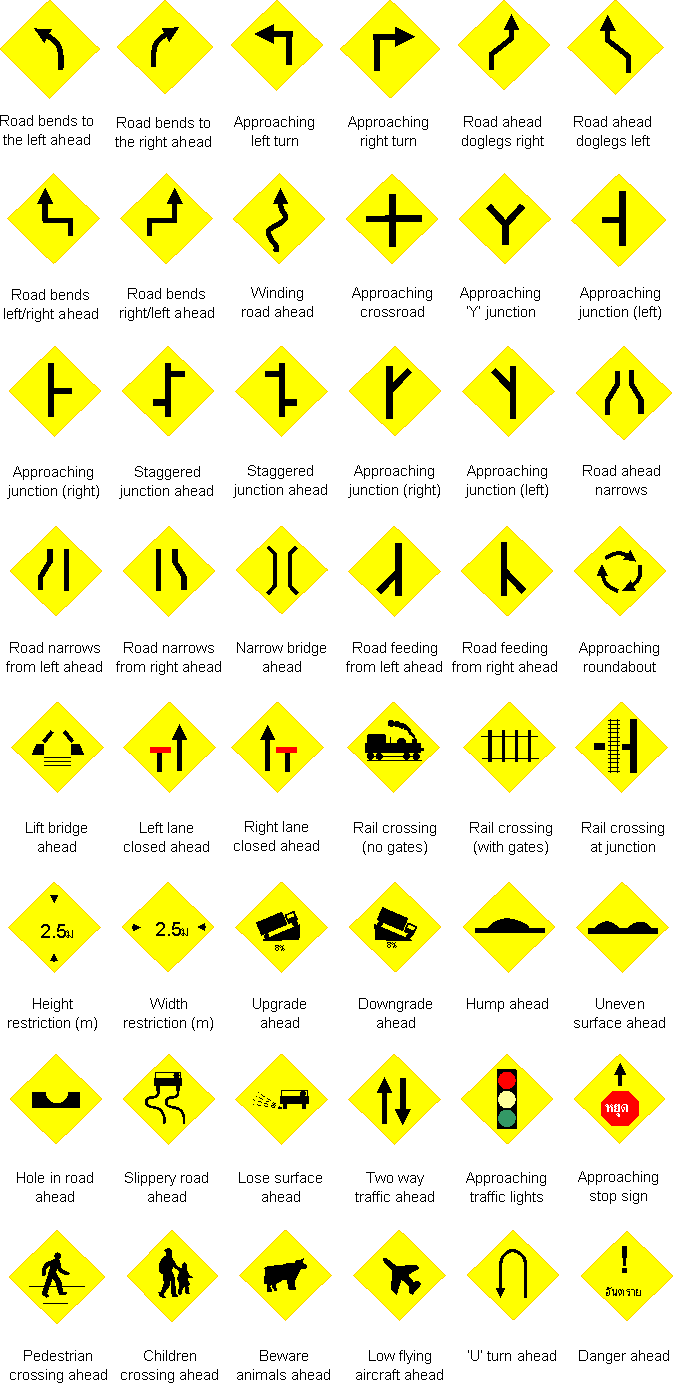 yellow driving signs